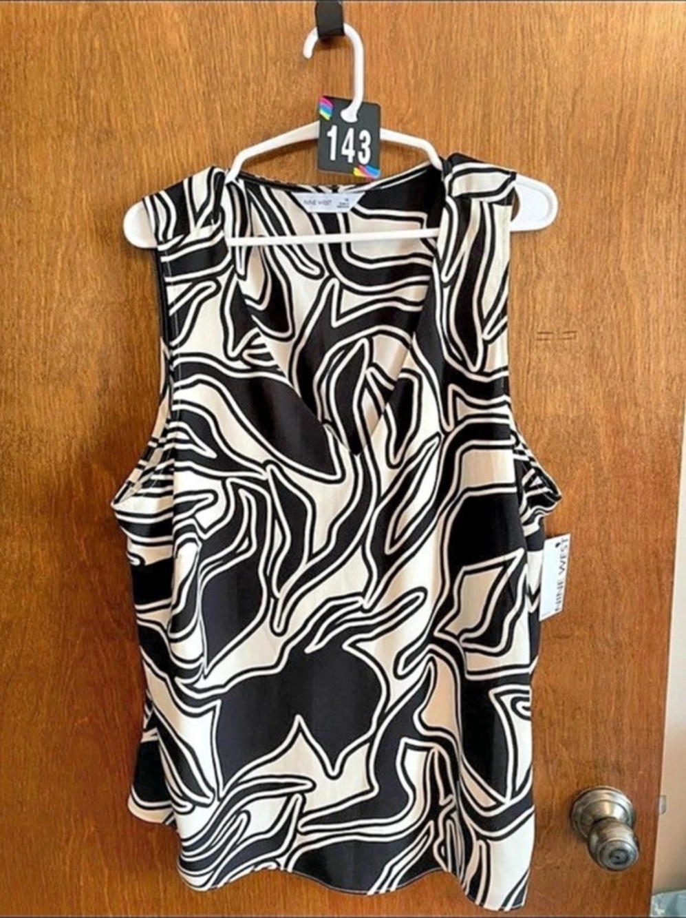 Nine West Abstract Print Sleeveless V-Neck Top Mini Dress Black & White 1X